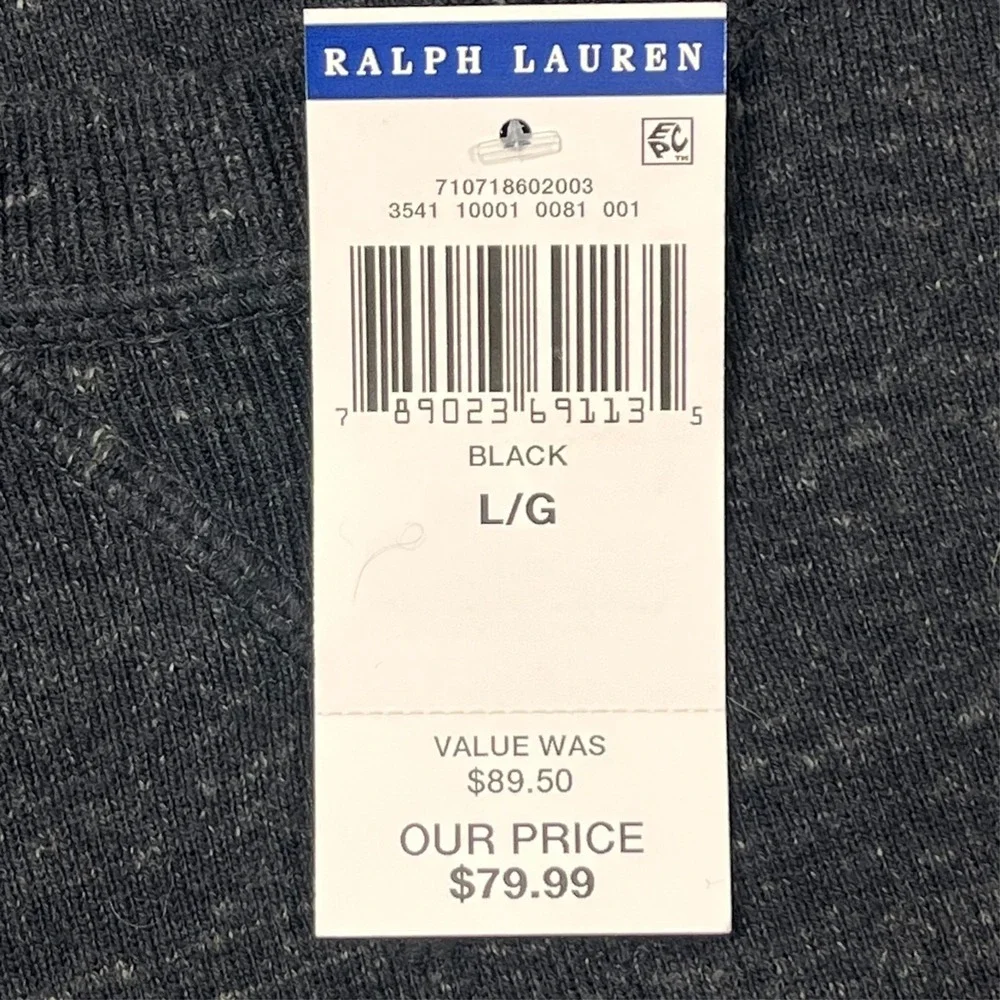 Polo Ralph Lauren Sweater Men Large Black Heather Cotton Crewneck